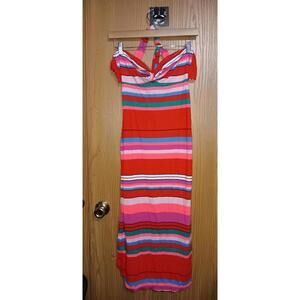 Roxy Women's Halter Strapped Dress Size Medium Long Striped Pink Red